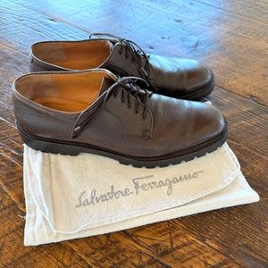 Salvatore Ferragamo Men's 9.5 Derby Brown Leather Lace Up Shoes Lug Sole